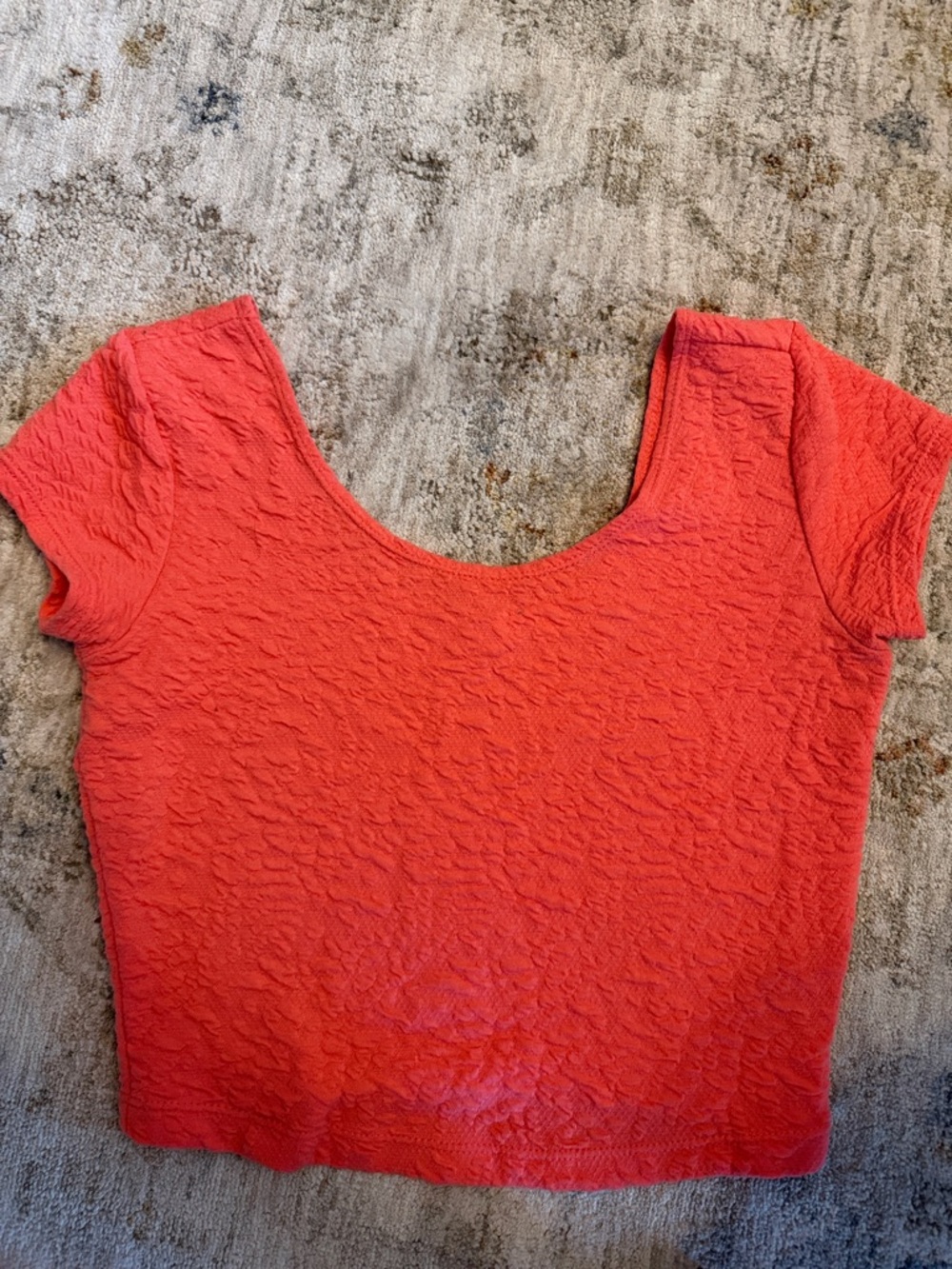 Garage Textured Scoop Crop Top - Coral Red